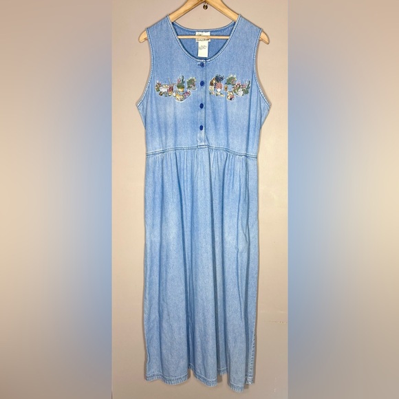 Tradition Dresses & Skirts - TRADITION Denim Embroidery Maxi Dress